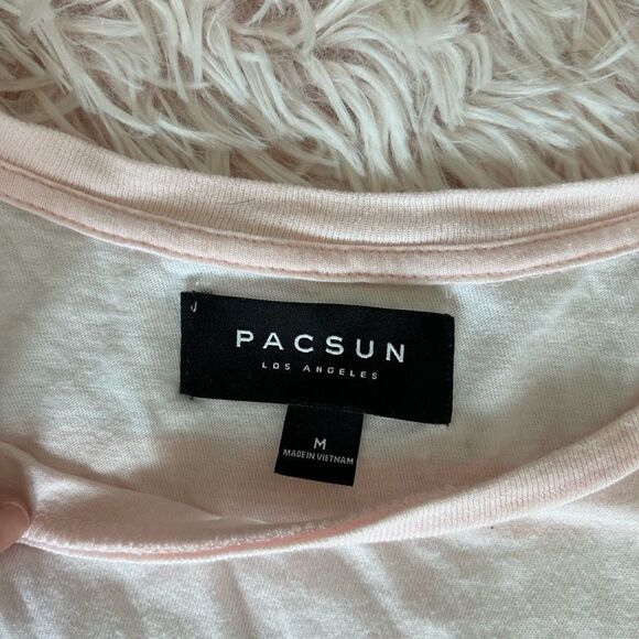 Pacsun  Striped Tee Bahamas Shirt Trendy Modern 90s Style Crew tee Pink White M - Picture 3 of 6